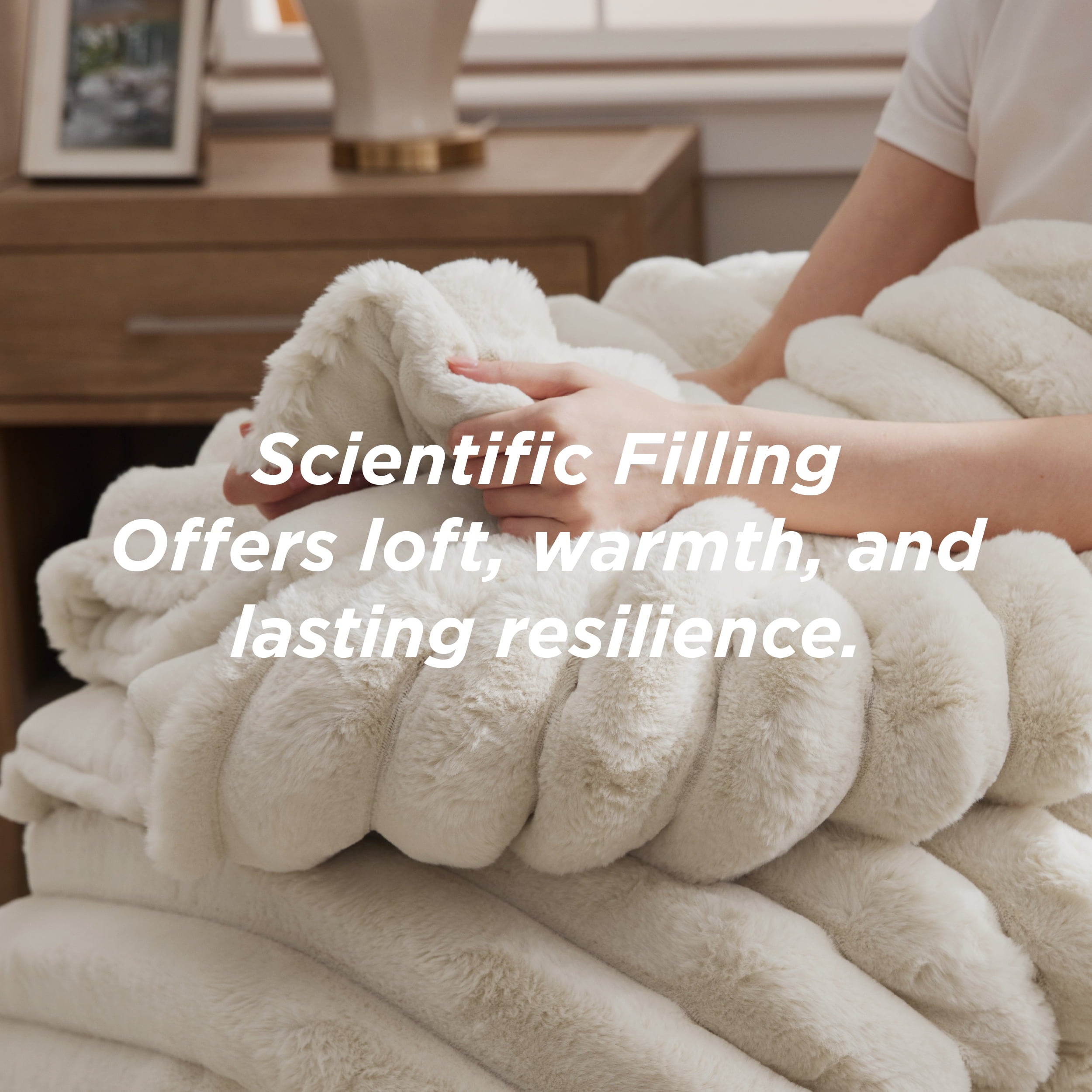 U by Bedsure Faux Fur Queen Comforter Set - Beige Fluffy Comforter Queen Size, Soft and Cozy Shaggy Bedding Comforter Sets, Winter Warm Luxury Fuzzy Bed Set 3 Pieces, 1 Comforter and 2 Pillowcases