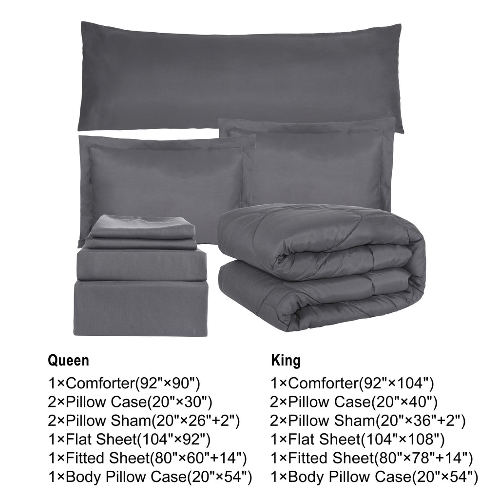 HIG 8 PCS Modern Comforter Set with Sheets All Season Bed in a Bag, Dark Gray, Queen Size