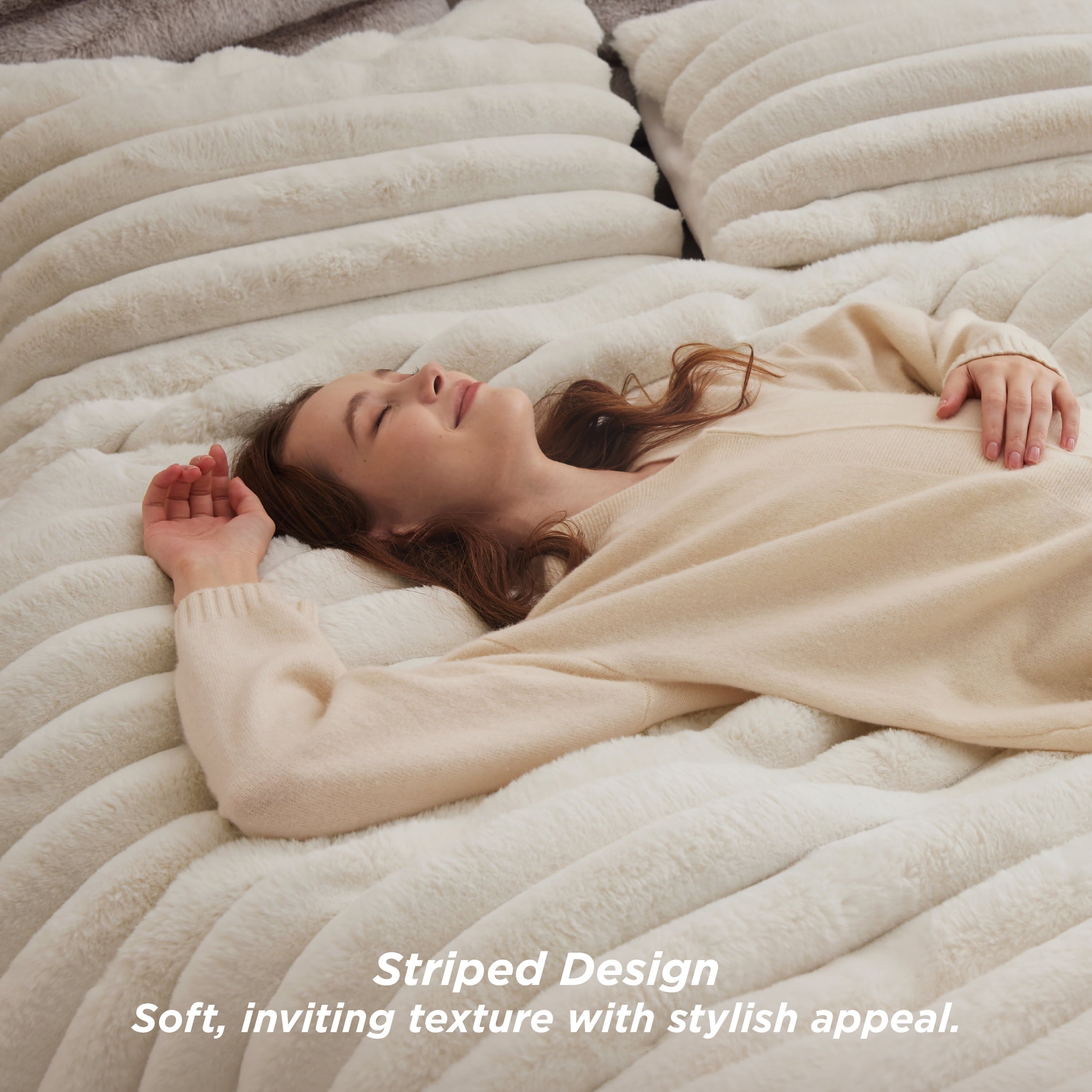 U by Bedsure Faux Fur Queen Comforter Set - Beige Fluffy Comforter Queen Size, Soft and Cozy Shaggy Bedding Comforter Sets, Winter Warm Luxury Fuzzy Bed Set 3 Pieces, 1 Comforter and 2 Pillowcases