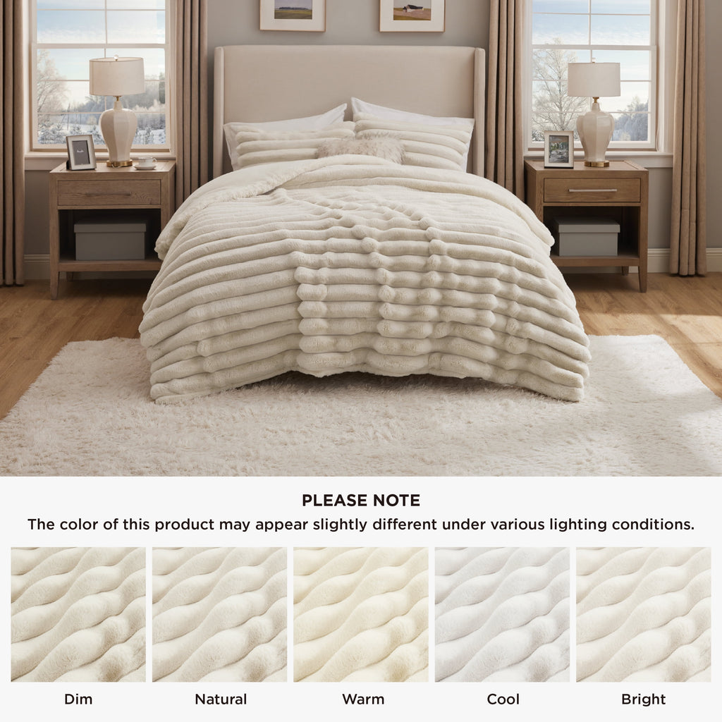 U by Bedsure Faux Fur Queen Comforter Set - Beige Fluffy Comforter Queen Size, Soft and Cozy Shaggy Bedding Comforter Sets, Winter Warm Luxury Fuzzy Bed Set 3 Pieces, 1 Comforter and 2 Pillowcases