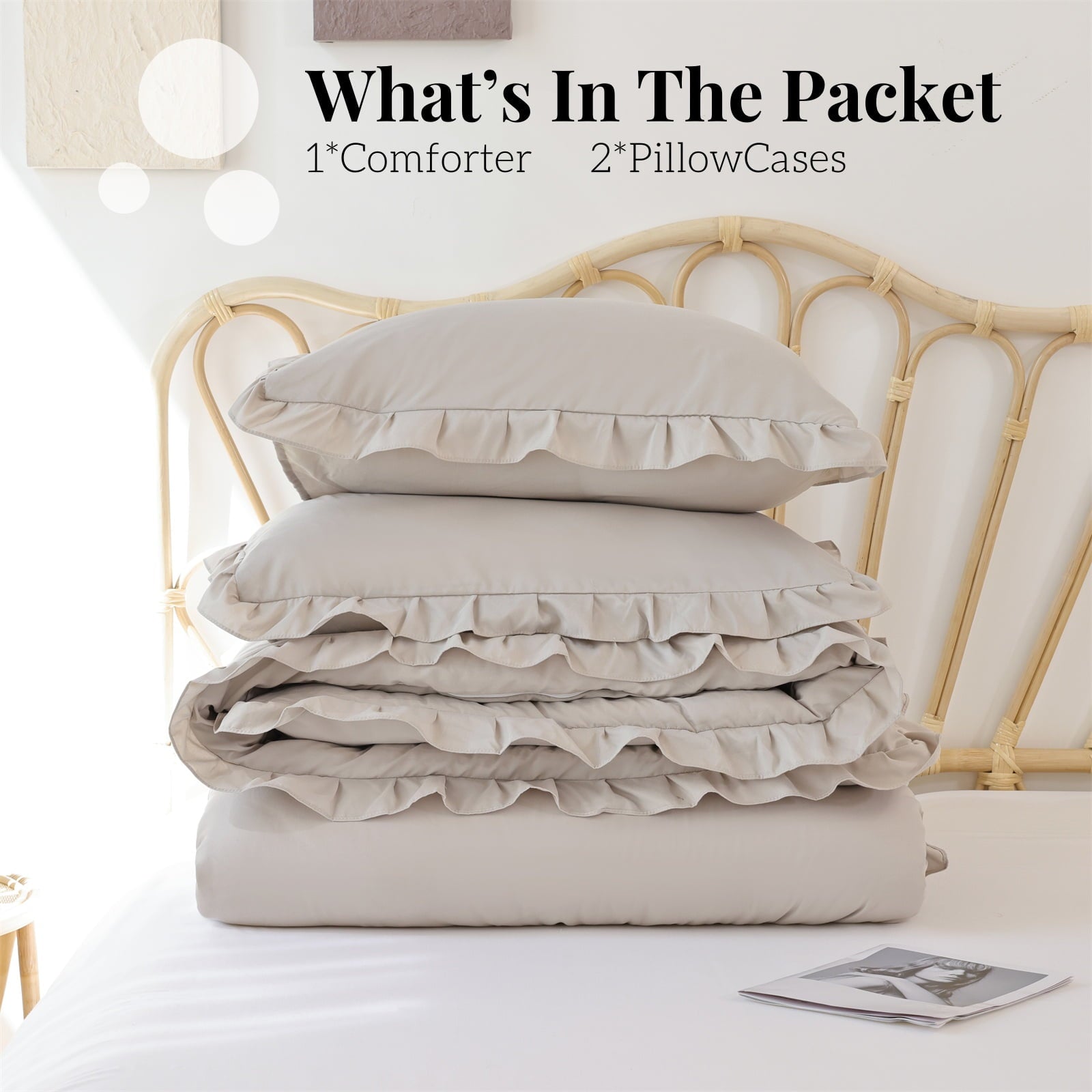 SPRINDAY Queen Comforter Set For Adult, 3 Piece Ruffle Oatmeal Comforter Sets All Season