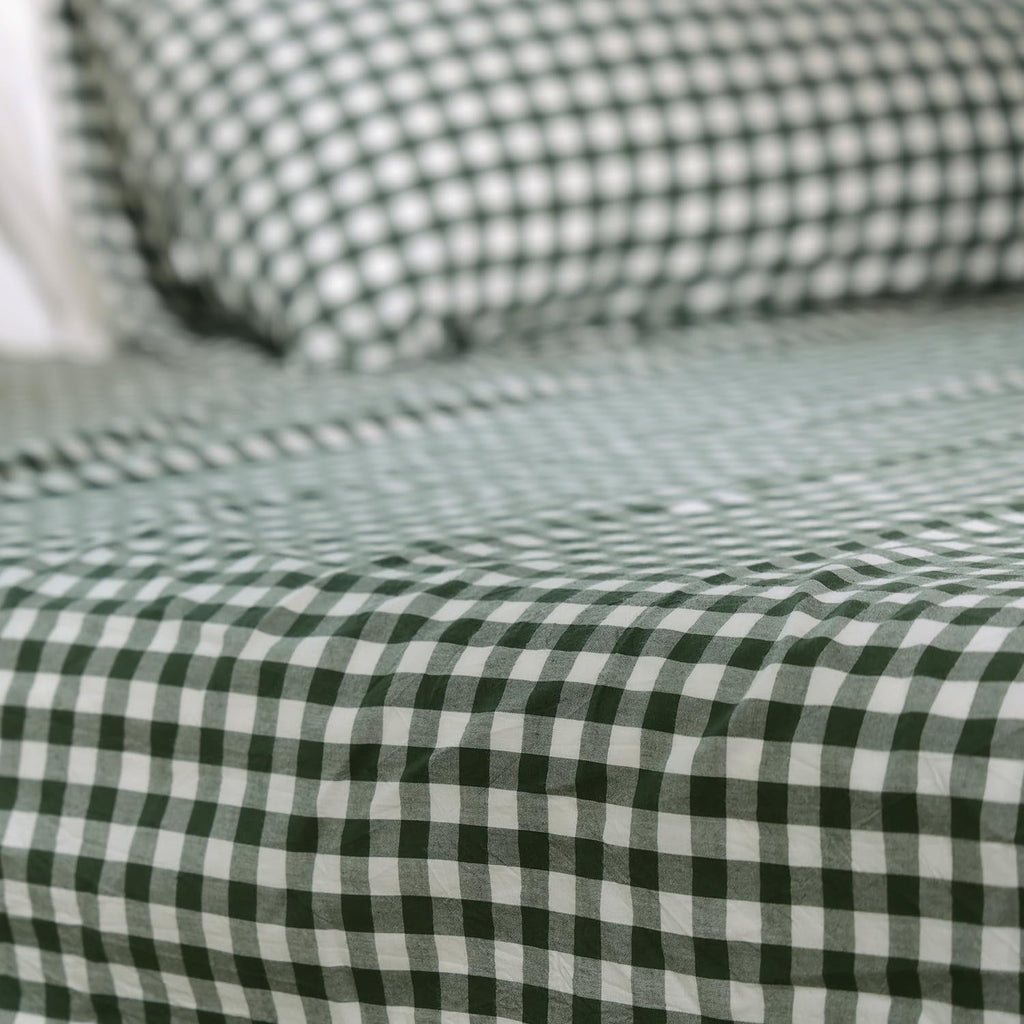 NAYOROOM 100% Organic Cotton Gingham Duvet Cover Queen Set, 3-Piece Linen Like Textured Breathable Soft Bedding Cover (Dark Green Gingham)