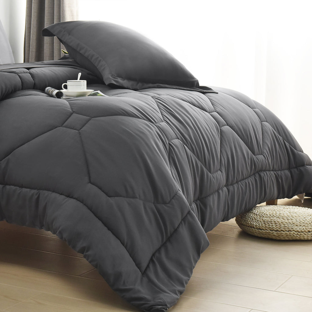 HIG 8 PCS Modern Comforter Set with Sheets All Season Bed in a Bag, Dark Gray, Queen Size