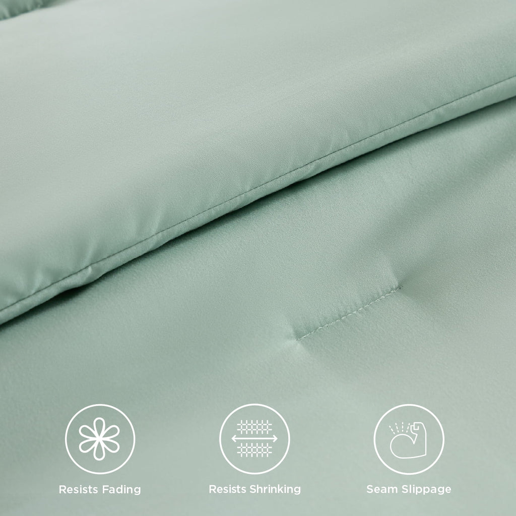Queen Comforter Set Sage Green, 7 Pieces Soft Comforter with Sheets, Pillowcases & Shams, All Season Boho, Contrasting Design, 80GSM