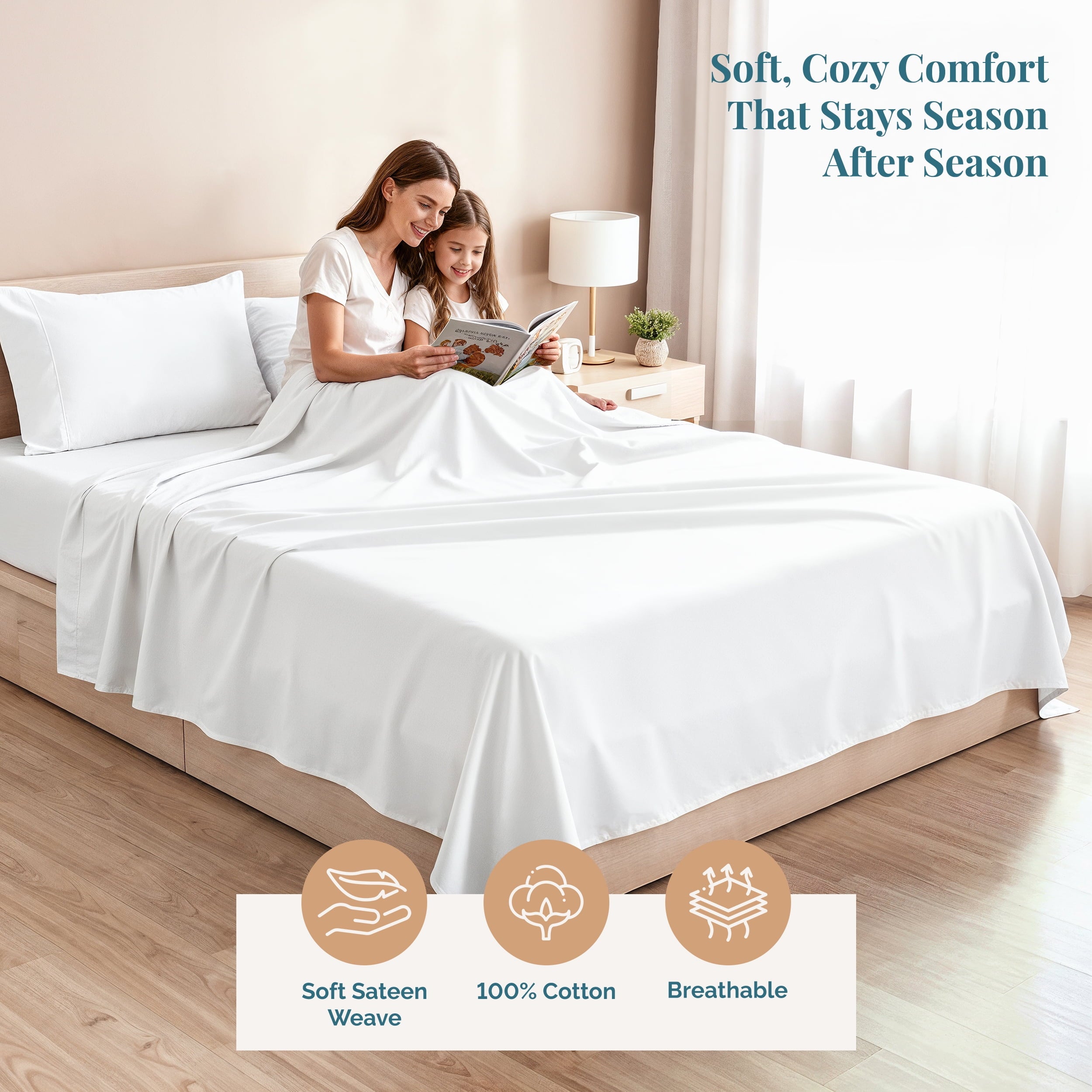 Casa Platino Cotton Twin Sheets – 450 Thread Count 100% Cotton Cooling Sheets, Soft Sateen Weave, Deep Pocket Fits 15” Mattress, Fade-Resistant Hotel Bedding – White