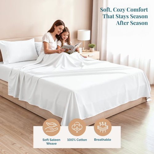 Casa Platino Cotton Twin Sheets – 450 Thread Count 100% Cotton Cooling Sheets, Soft Sateen Weave, Deep Pocket Fits 15” Mattress, Fade-Resistant Hotel Bedding – White