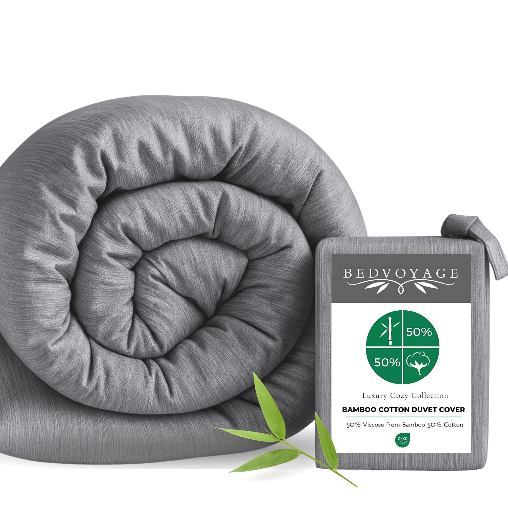 BedVoyage Queen Size Duvet Cover, Lightweight Soft and Breathable, Button Closure & Inside Corner Ties, 90x94, Viscose Derived from Bamboo & Cotton Blend, All Season Comforter Cover, Queen - Silver