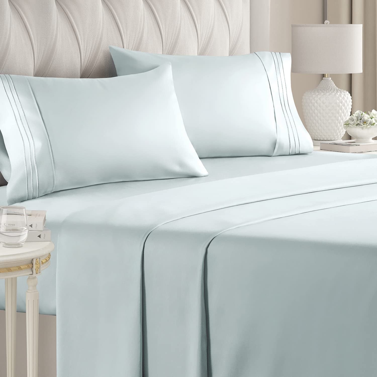 CGK Linens 4-Piece Ultra Soft & Comfy Hotel Luxury Sheet Set - Queen Size Cooling Bed Sheet Fits 8"-16" Mattresses, White