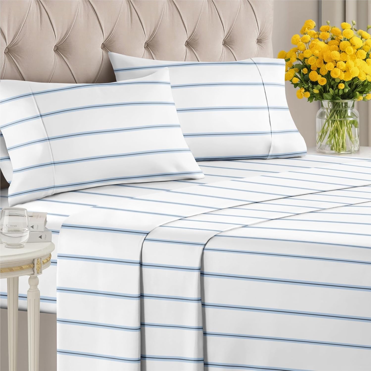 CGK Linens 4-Piece Ultra Soft & Comfy Hotel Luxury Sheet Set - Queen Size Cooling Bed Sheet Fits 8"-16" Mattresses, White