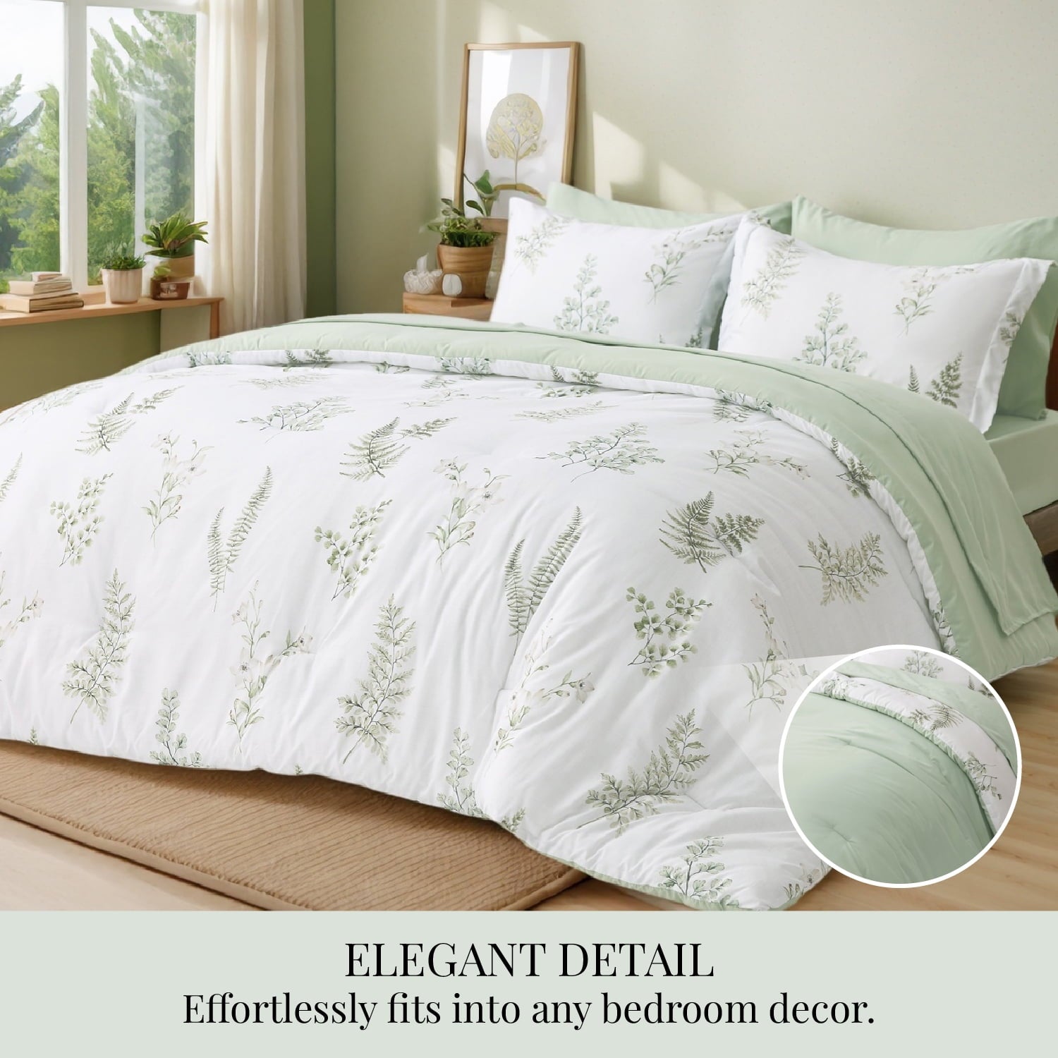 U by Bedsure Queen Comforter Set - 7 Pieces Blue Floral Bedding Sets Queen Bed in a Bag with Reversible Botanical Flowers Comforter, Sheets, Pillowcases & Shams (Queen, Blue)