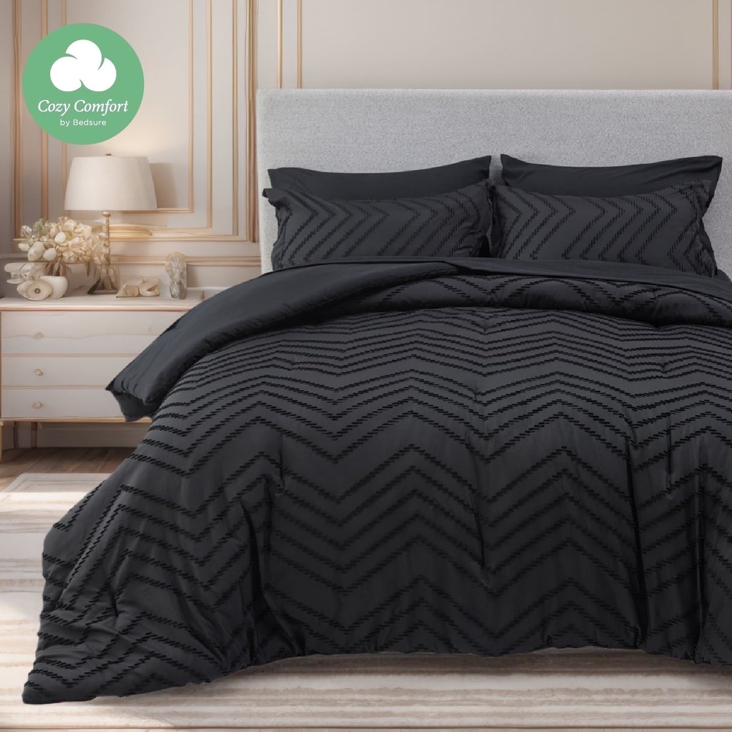 U by Bedsure Queen Comforter Set - 7 Pieces Blue Floral Bedding Sets Queen Bed in a Bag with Reversible Botanical Flowers Comforter, Sheets, Pillowcases & Shams (Queen, Blue)