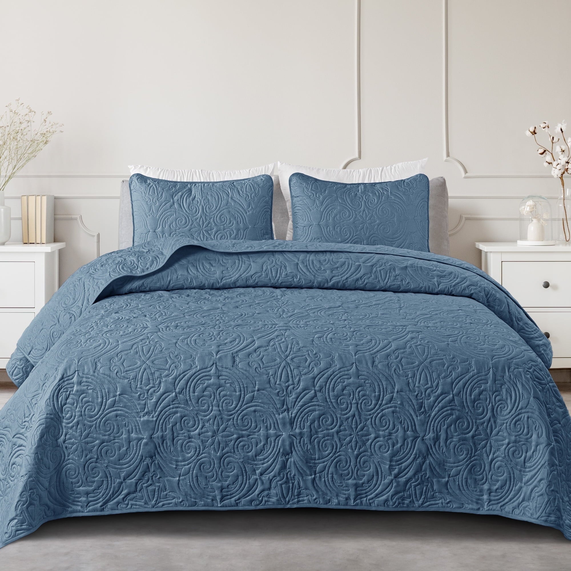 Exclusivo Mezcla Queen Quilt Bedding Set, Lightweight Vintage Queen Size Quilts with Pillow Shams, Soft Bedspreads Coverlets for All Seasons (96"x90", Brich Beige)