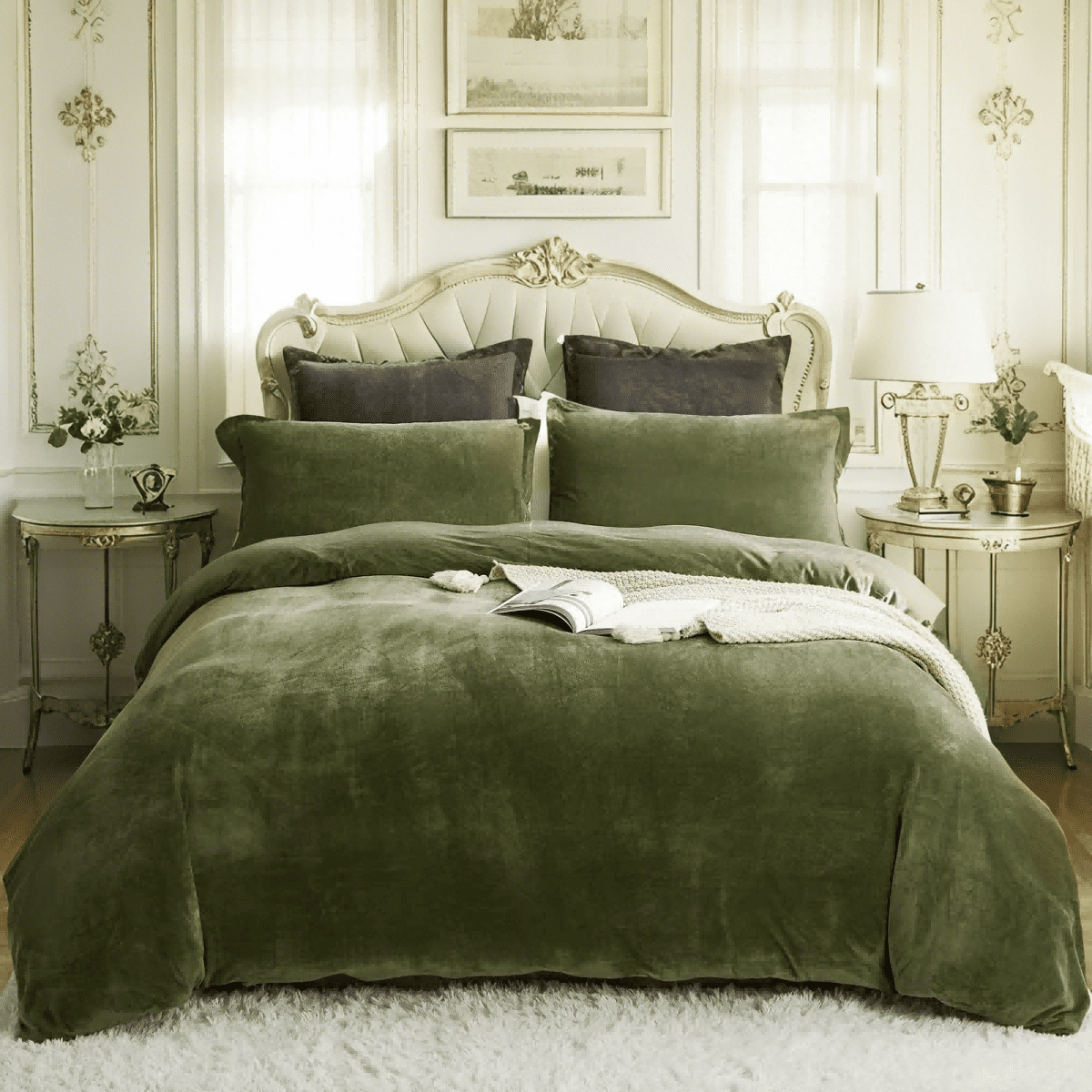 JOLUSERE Dark Green Velvet Duvet Cover King Set, 3-Piece Ultra Soft Fluffy Velvet Winter Bedding Cover