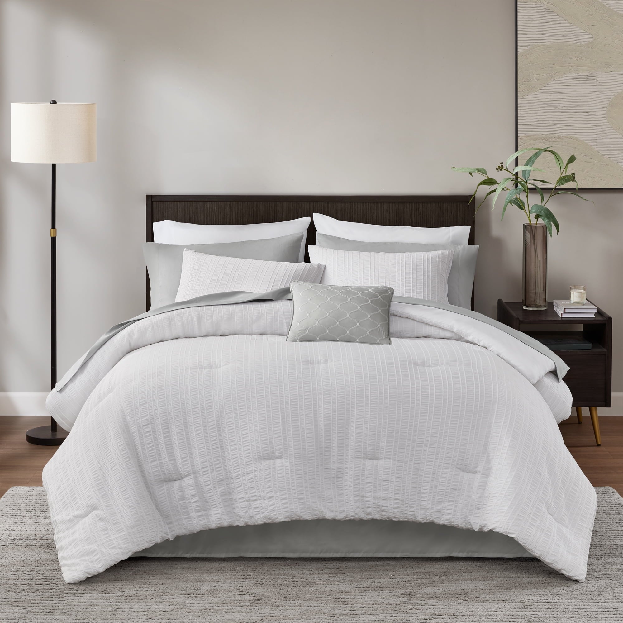 Mainstays 11-Piece Bed in a Bag Comforter Set with Sheets, Cream Ruffle, Queen