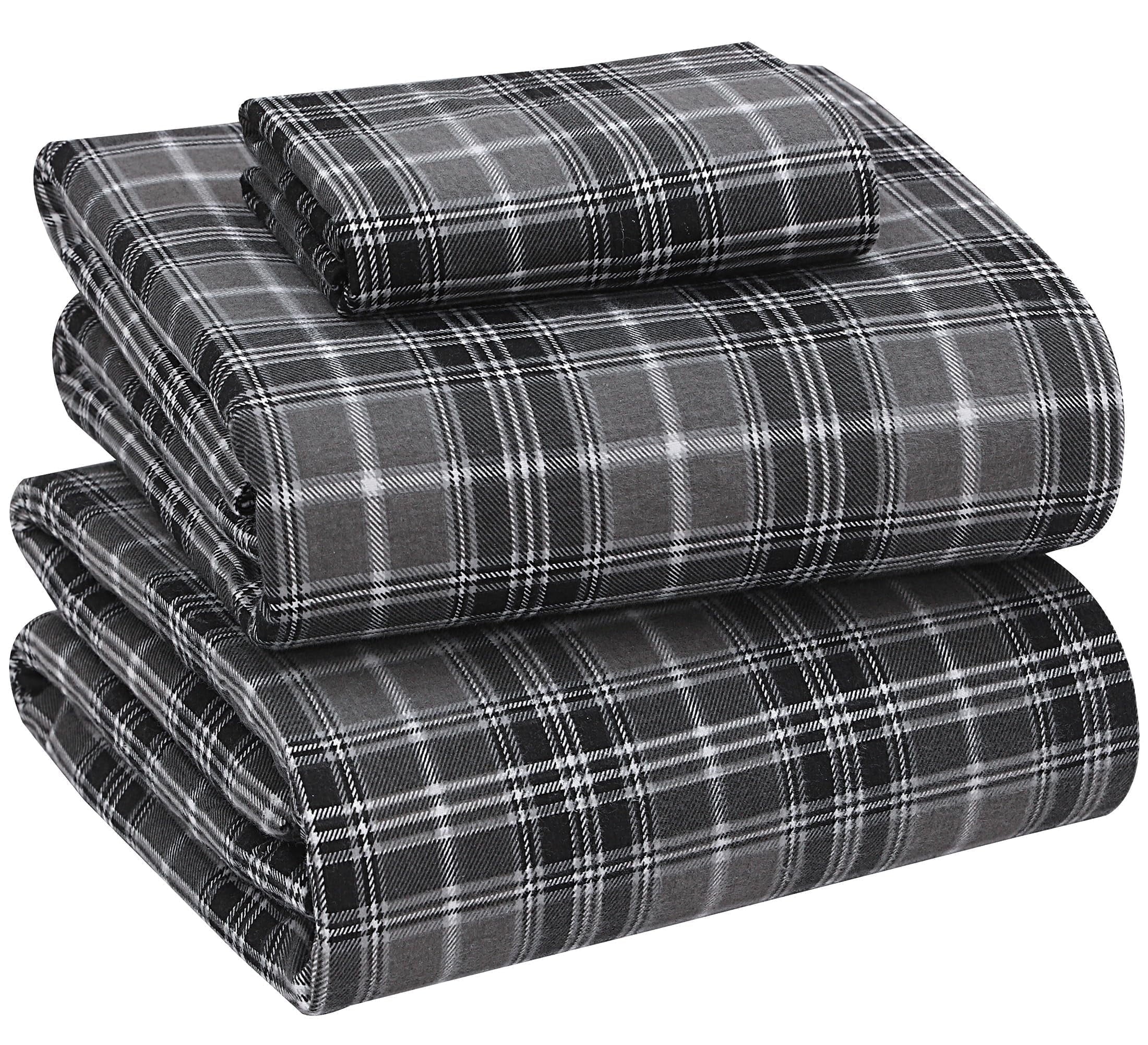 RUVANTI Flannel Sheets Queen Size - 100% Cotton Double Brushed Bed Sheets, Deep Pockets 16 Inches Queen Sheet Set, All Seasons Breathable & Extra Soft - Warm & Cozy, 4 Piece, Red Plaid