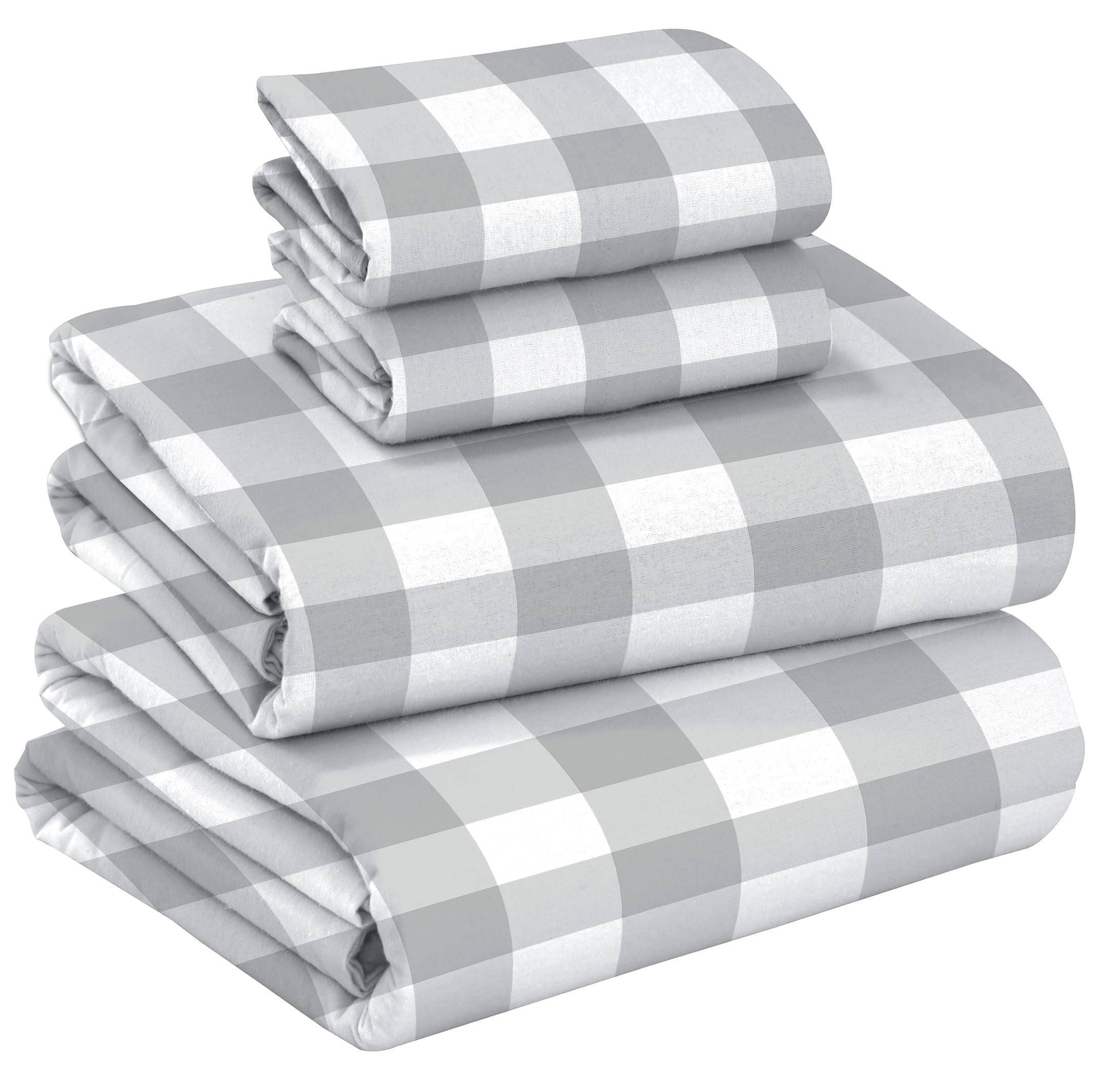 RUVANTI Flannel Sheets Queen Size - 100% Cotton Double Brushed Bed Sheets, Deep Pockets 16 Inches Queen Sheet Set, All Seasons Breathable & Extra Soft - Warm & Cozy, 4 Piece, Red Plaid
