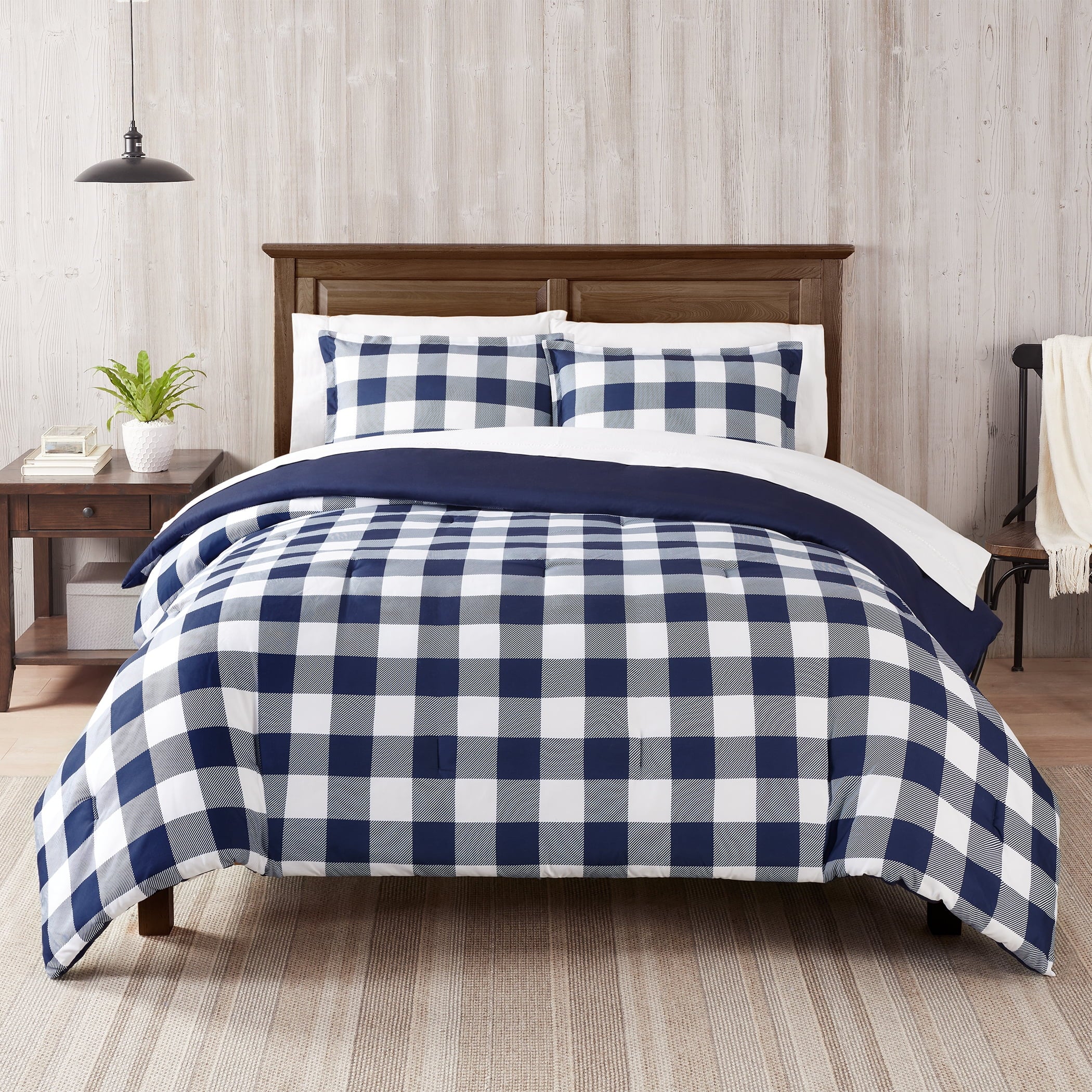 Serta Simply Clean Alex Red Buffalo Check Plaid 7-Piece Bedding Set, King