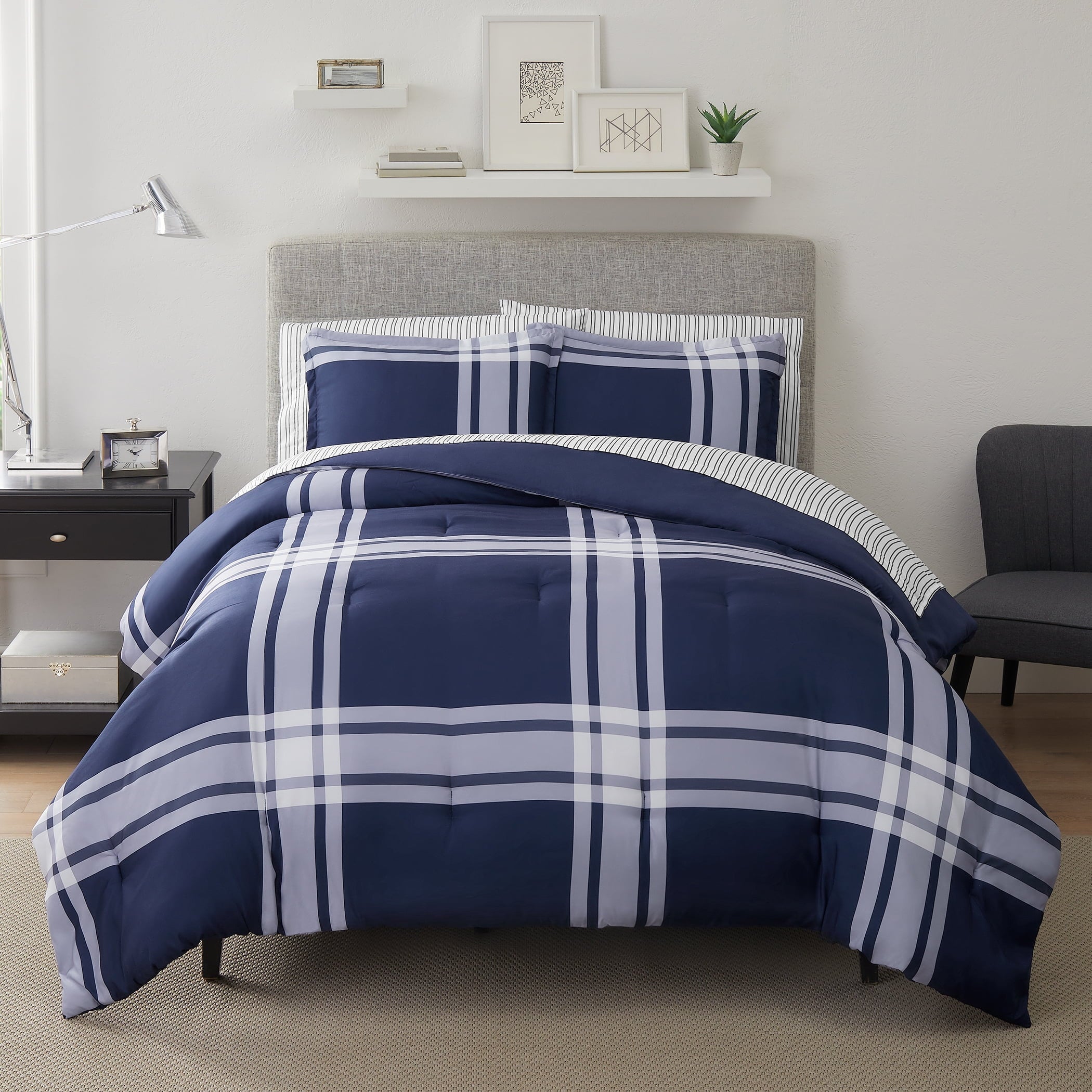 Serta Simply Clean Alex Red Buffalo Check Plaid 7-Piece Bedding Set, King