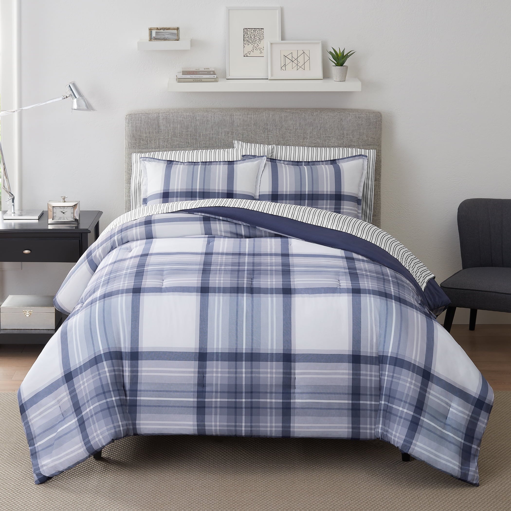 Serta Simply Clean Alex Red Buffalo Check Plaid 7-Piece Bedding Set, King