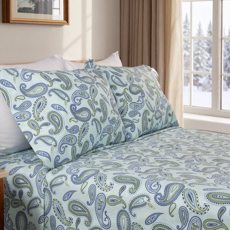 Superior Paisley Flannel Cotton Sheet Set, California King, Light Blue