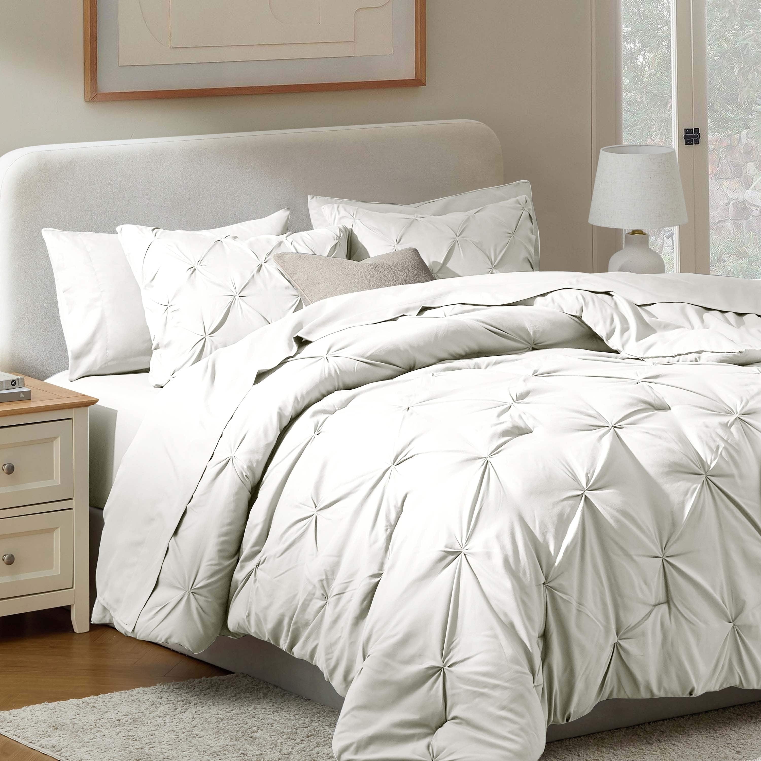 Virtu Queen Comforter Set, 7pc Bed in a Bag, Pleated Bedding Comforter Sets Queen, Gray/Silver