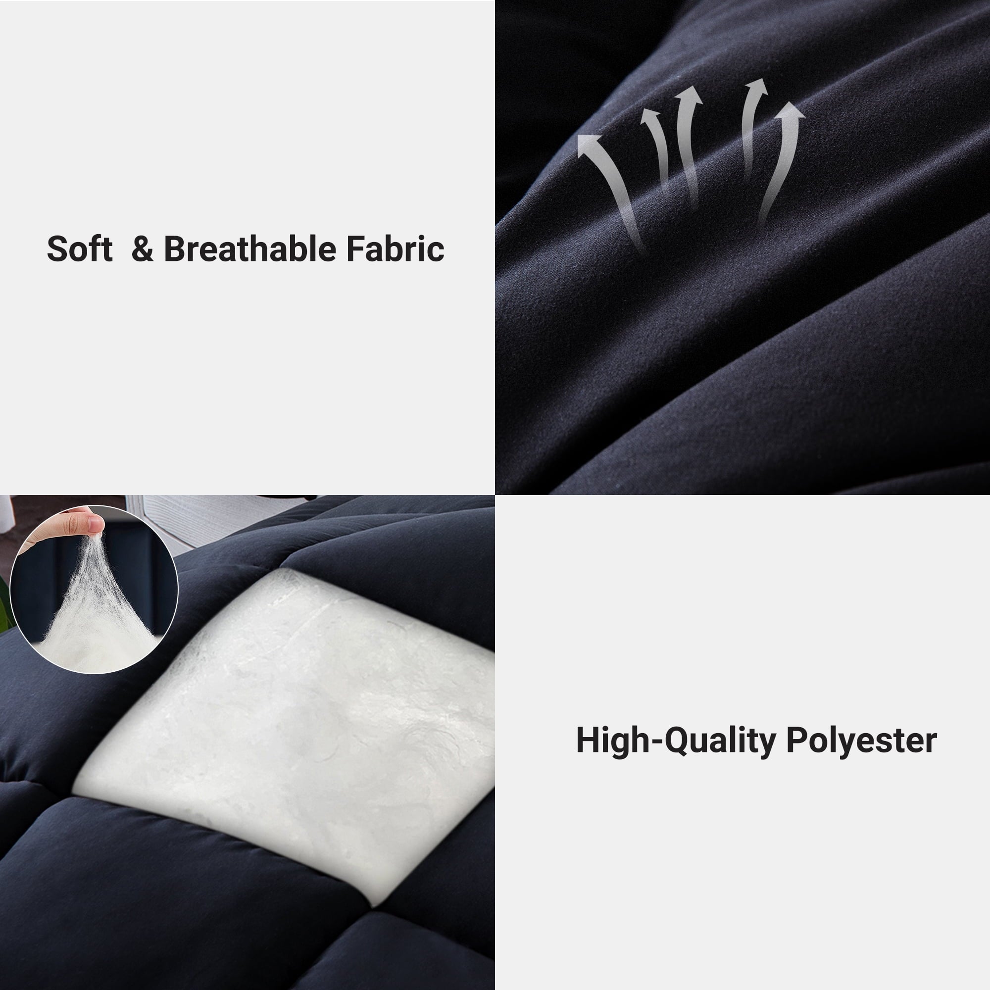 Yalamila Queen Size Comforter Set 3-Piece All-Season Down Alternative Reversible Comforter Set,Black/Grey,200GSM Cooling Quilted Duvet Insert,95 GSM Soft Cover Bed in a Bag