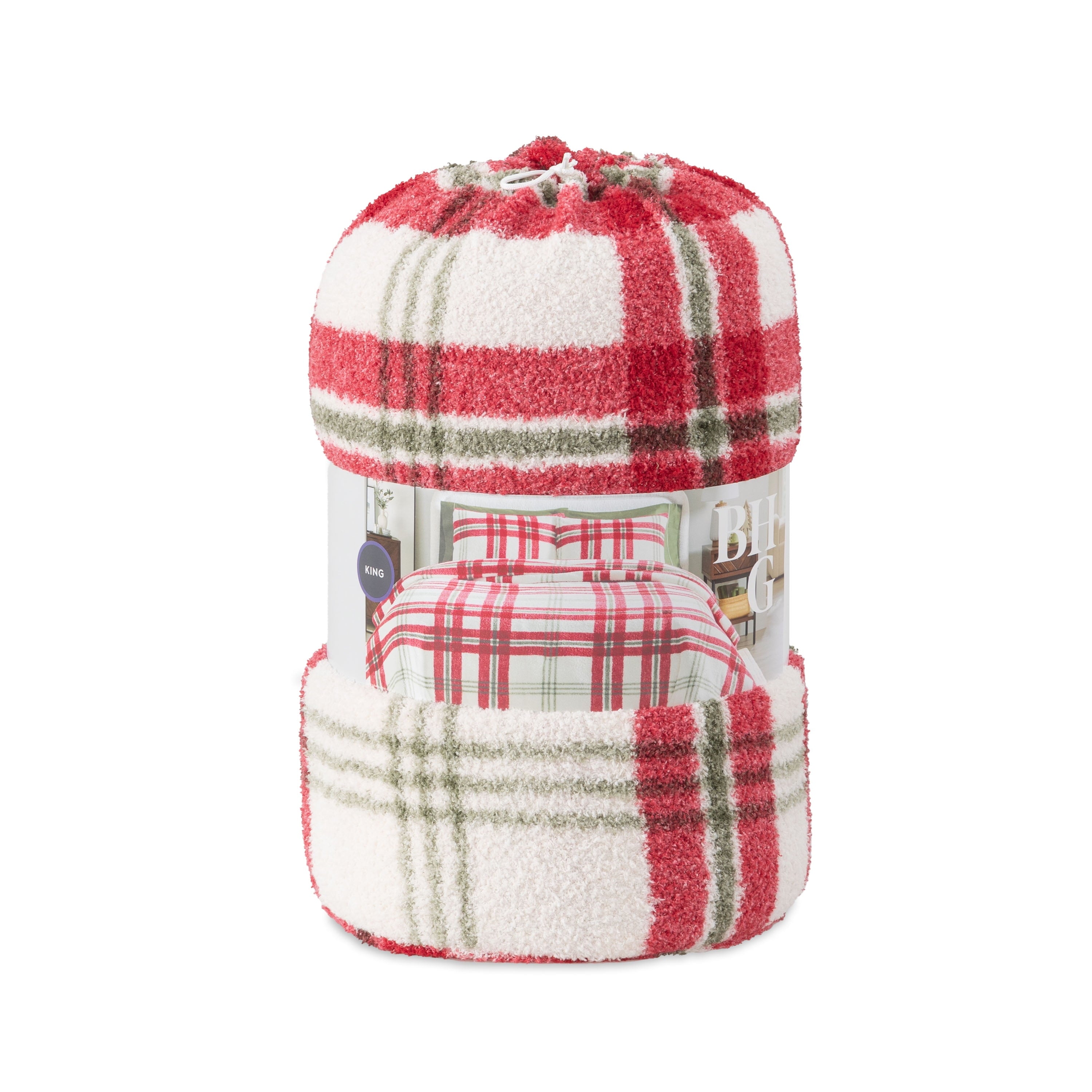 Better Homes & Gardens, Full/Queen, Comforter Set with Shams - Soft and Cozy, Red and Green Holiday Plaid