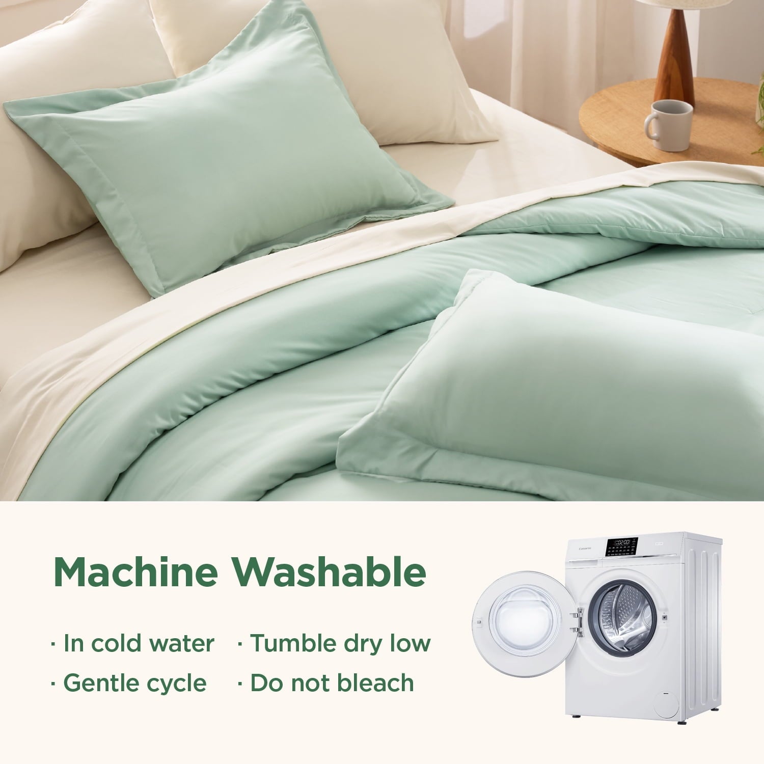 Queen Comforter Set Sage Green, 7 Pieces Soft Comforter with Sheets, Pillowcases & Shams, All Season Boho, Contrasting Design, 80GSM