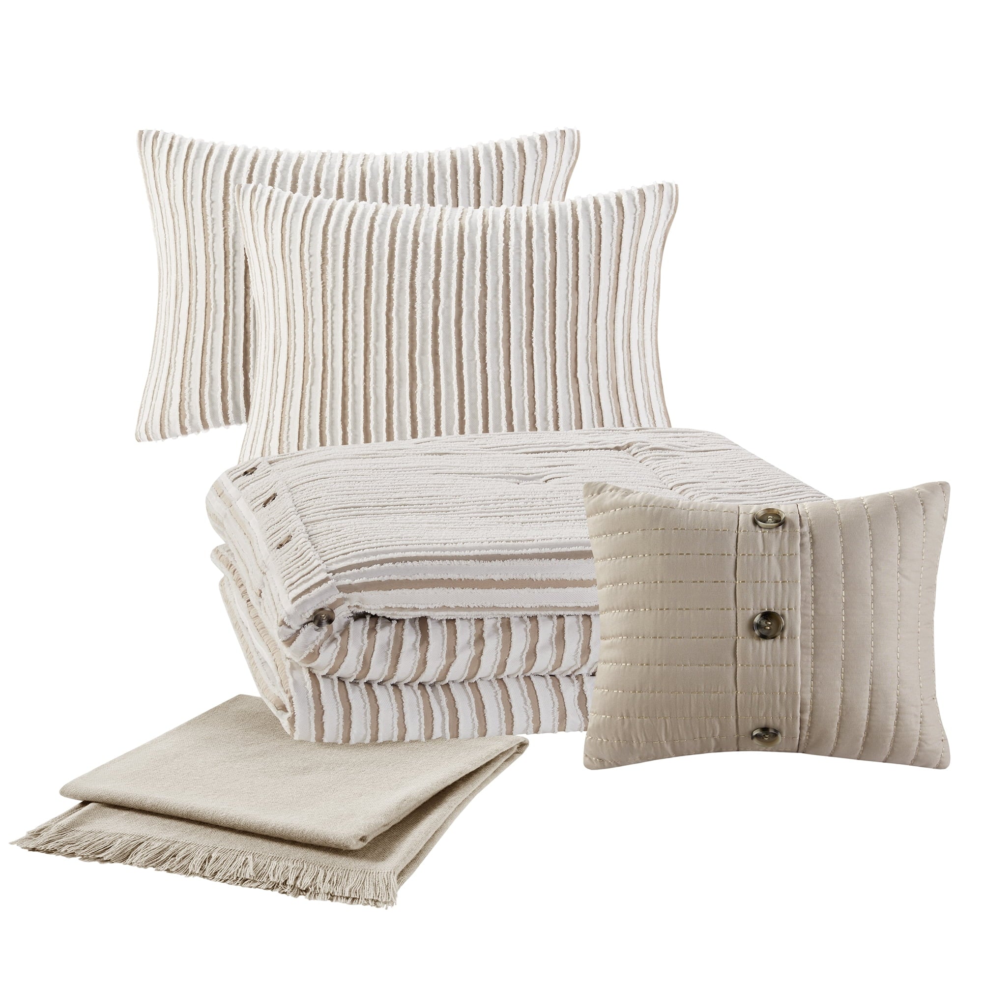 Mainstays 5-Piece Tan Striped Comforter Set, Full/Queen