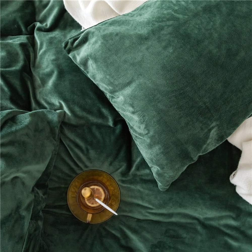 JOLUSERE Dark Green Velvet Duvet Cover King Set, 3-Piece Ultra Soft Fluffy Velvet Winter Bedding Cover